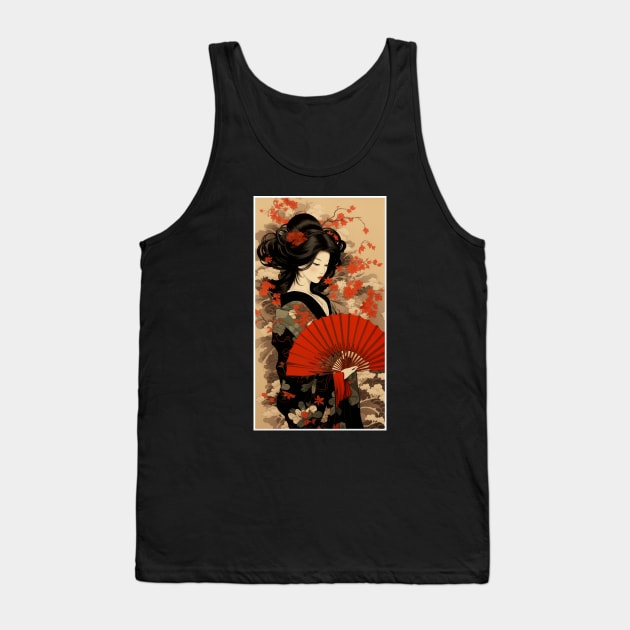 Oiran (Red fan) Tank Top by Ikonno